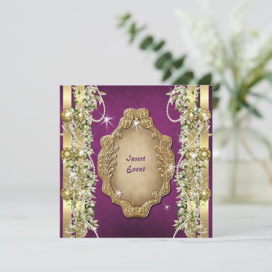 Paarse gouden trouw verjaardag verlovingsfeest kaart (Staand voorkant)