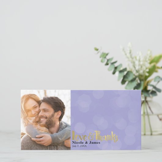 Paarse Gouden Trouwfoto Liefde & Dank Bedankt (Staand voorkant)