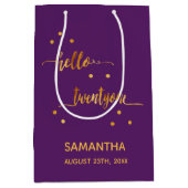 Paarse gouden typografie 21ste verjaardag medium cadeauzakje (Voorkant)