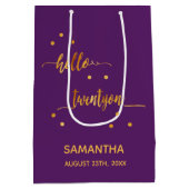 Paarse gouden typografie 21ste verjaardag medium cadeauzakje (Achterkant)