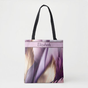 Paarse & gouden veren gepersonaliseerd tote bag
