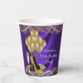 Paarse gouden verjaardagsfeest papieren bekers voo