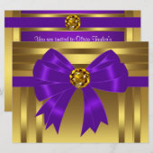 Paarse gouden verjaardagsfeestjes kaart (Voorkant / Achterkant)