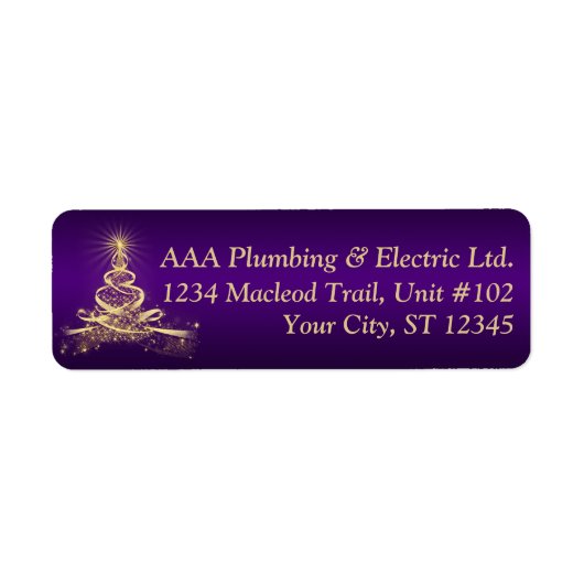 Paarse, gouden verlichte boom bedrijfsadres etiket (Voorkant)