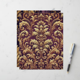 Paarse & Gouden Victoriaans Damask Scrapbook Papie