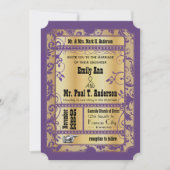 Paarse gouden Vintage van Hollywood Ticket Wedding Kaart (Voorkant)