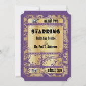Paarse gouden Vintage van Hollywood Ticket Wedding Kaart (Achterkant)