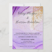 Paarse Gouden Vintage Waterverf Bruiloftsinvitatie Kaart (Voorkant)