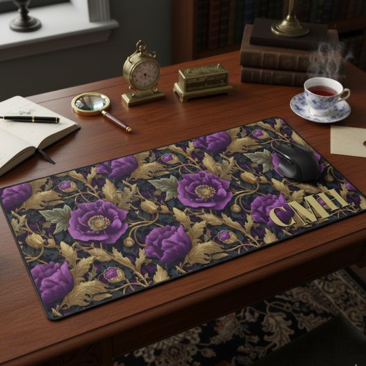 Paarse gouden Vintage William Morris Floral Monogr Bureaumat