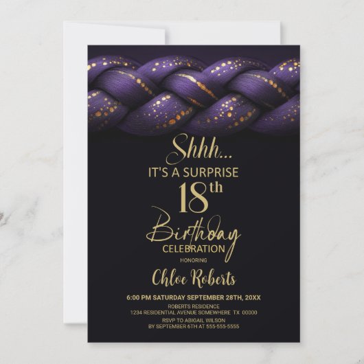 Paarse gouden vlecht verrassing 18e verjaardagsfee kaart (Voorkant)