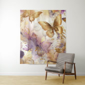 Paarse & Gouden Vlinder Aquarel Vlinders Wandkleed (In situ)