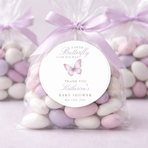 Paarse Gouden Vlinder Baby Shower Dankjewel Ronde Sticker