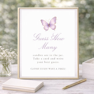 Paarse Gouden Vlinder Baby Shower Raad Hoeveel Poster