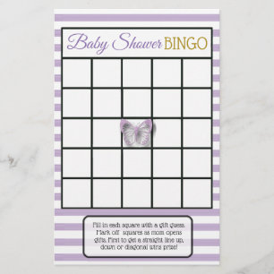 Paarse & Gouden Vlinder Baby Shower Spellen Flyer