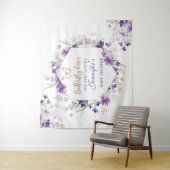 Paarse gouden vlinder baby shower wandkleed (In situ)