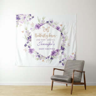 Paarse gouden vlinder baby shower wandkleed