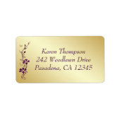 Paarse, gouden vlinder bloemen retour adres label (Voorkant)