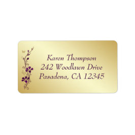 Paarse, gouden vlinder bloemen retour adres label