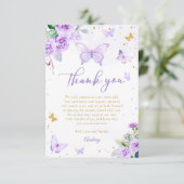 Paarse gouden vlinder bloemenmeisje Baby shower Bedankkaart (Staand voorkant)