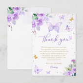 Paarse gouden vlinder bloemenmeisje Baby shower Bedankkaart (Voorkant / Achterkant)