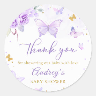 Paarse gouden vlinder bloemenmeisje Baby shower Ronde Sticker
