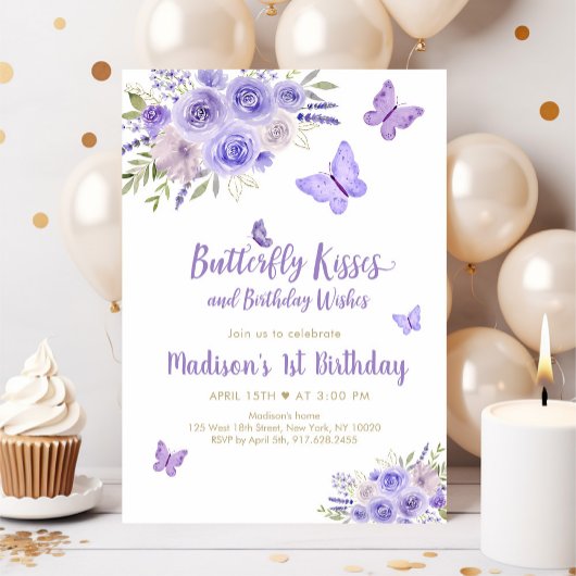 Paarse gouden vlinder bloemenverjaardag kaart