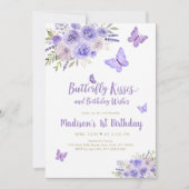 Paarse gouden vlinder bloemenverjaardag kaart (Voorkant)