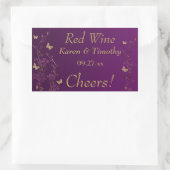 Paarse, gouden vlinder bloemenwijnlabel Sticker 2 (Tas)