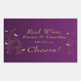 Paarse, gouden vlinder bloemenwijnlabel Sticker 2