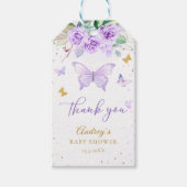 Paarse gouden vlinder bloemig Baby shower Cadeaulabel (Voorkant)