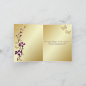 Paarse, gouden vlinder bloemig bedankje Kaart (Binnen)