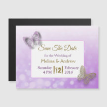 Paarse gouden vlinder bruiloft Save the Date Magne