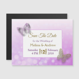 Paarse gouden vlinder bruiloft Save the Date Magne Magnetische Uitnodiging