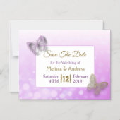 Paarse gouden vlinder bruiloft Save the Date Magne Magnetische Uitnodiging (Voorkant)