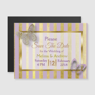 Paarse gouden vlinder bruiloft Save the Date Magne Magnetische Uitnodiging