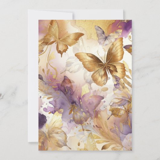 Paarse & Gouden Vlinder Jurk Fantasy Sweet 16  Kaart (Achterkant)