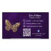 Paarse gouden vlinder QR-code Facebook Magnetisch Visitekaartje (Voorkant)