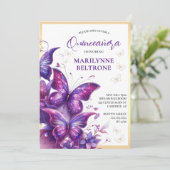 Paarse Gouden Vlinder Quinceañera Kaart (Staand voorkant)