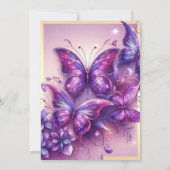 Paarse Gouden Vlinder Quinceañera Kaart (Achterkant)