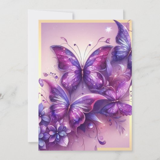 Paarse Gouden Vlinder Quinceañera Kaart (Achterkant)