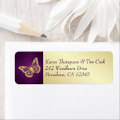 Paarse, gouden vlinder retour adreslabel etiket (Insitu)