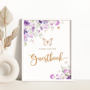 Paarse gouden vlinder tekent het Guestbook Poster