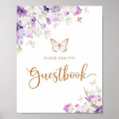 Paarse gouden vlinder tekent het Guestbook Poster (Voorkant)