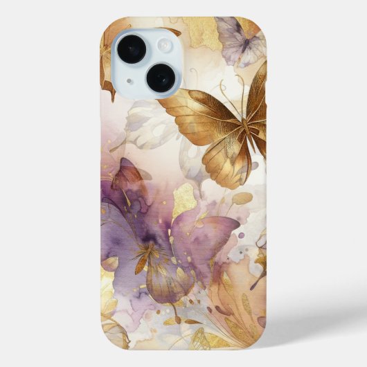 Paarse & gouden vlinder Waterverf vlinders Case-Mate iPhone Case (Achterkant)