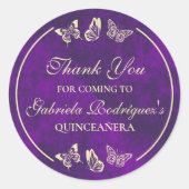 Paarse gouden vlinders 15 jaar oud Quinceañera Ronde Sticker (Voorkant)