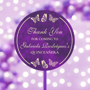 Paarse gouden vlinders 15 jaar oud Quinceañera Ronde Sticker