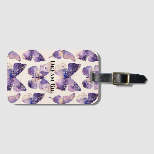 Paarse gouden vlinders bagagelabel (Voorkant (horizontaal))