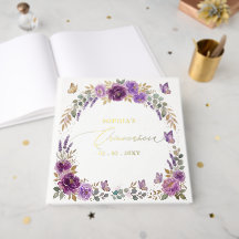 Paarse Gouden Vlinders Bloemige Quinceañera
