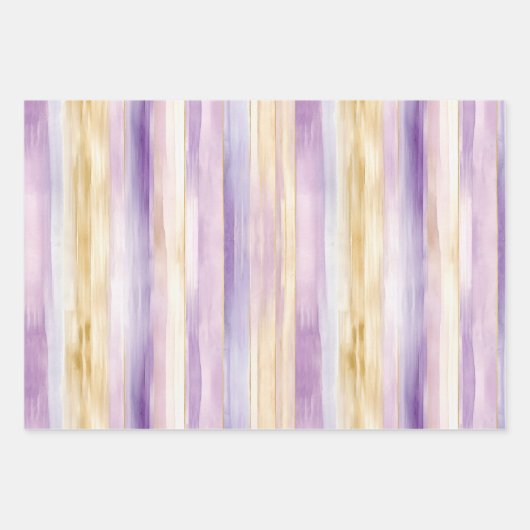 Paarse Gouden Vlinders Bogen Stripes Verjaardag Inpakpapier Vel (Voorkant 3)