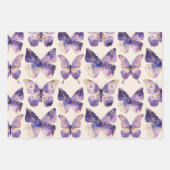 Paarse Gouden Vlinders Bogen Stripes Verjaardag Inpakpapier Vel (Voorkant)